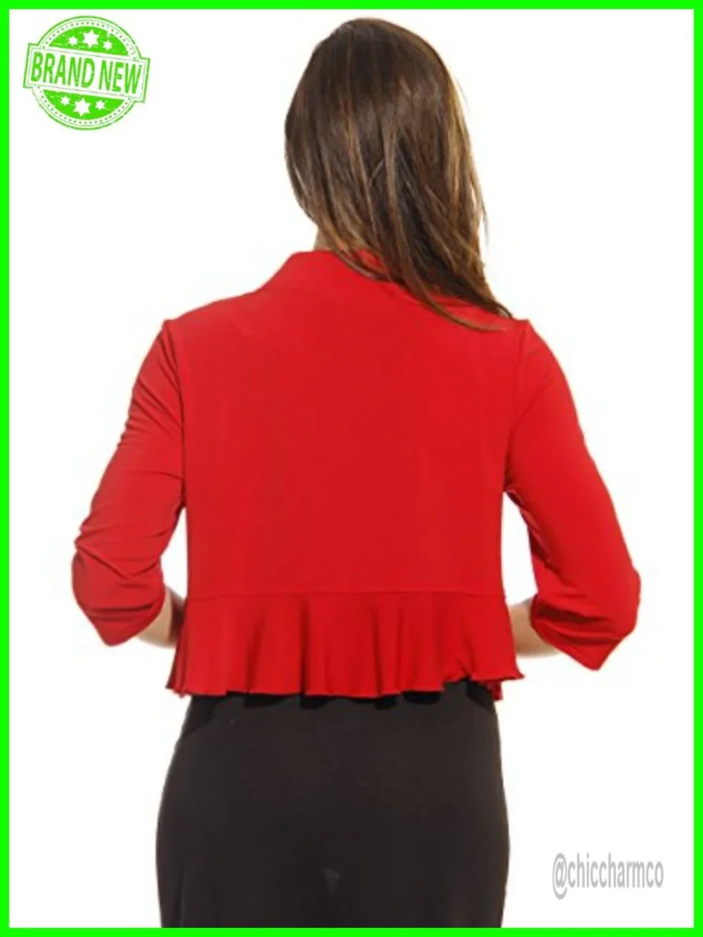 Women's Shrug Cardigan with 3/4 Sleeves Ruffled Trim